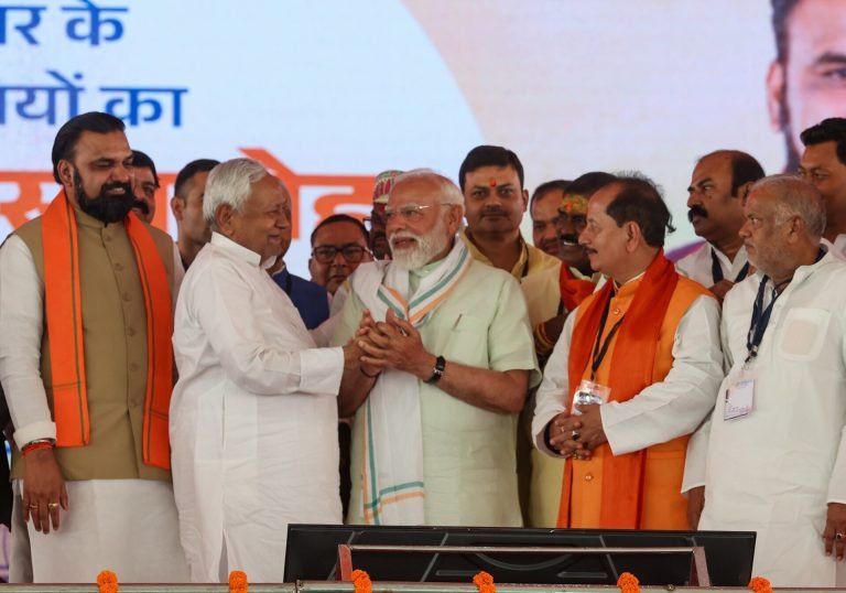 Prime Minister Narendra Modi at the swearing-in of the Samrat Choudhary cabinet, Gandhi Maidan, Patna